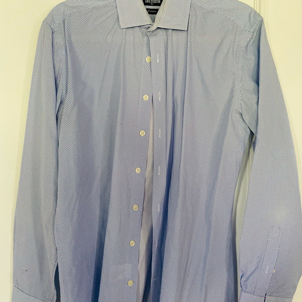 Cafe coton white and blue dress shirt